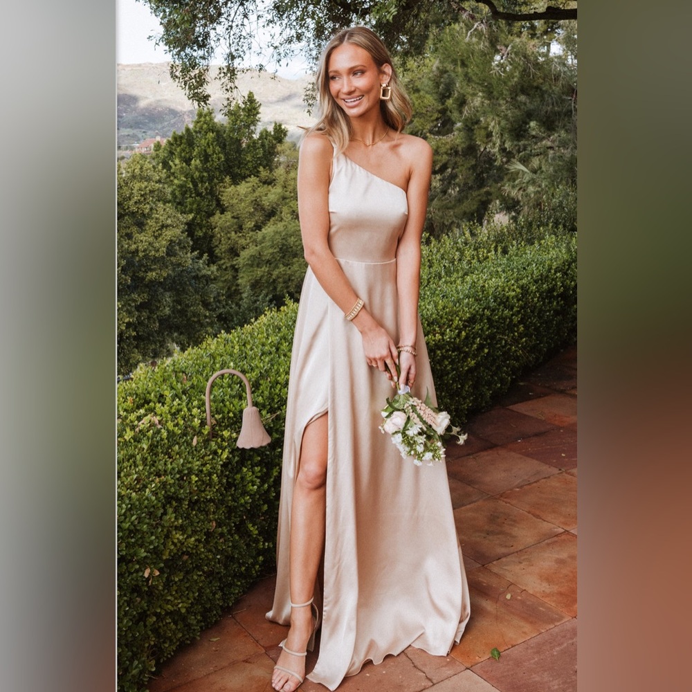 Shannon One Shoulder Dress | Show Me Your Mumu | Champagne Luxe Satin | Small